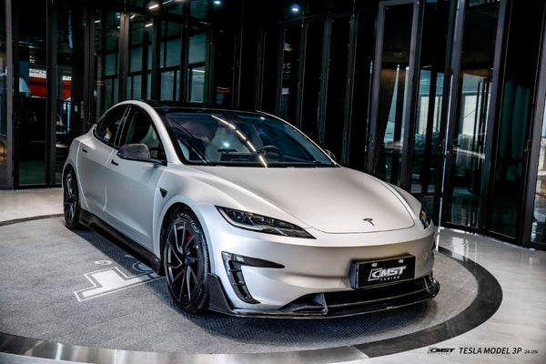 Tesla Model 3 Performance 2024-ON with Aftermarket Parts - V1 Front Lip Carbon Fiber / FRP from CMST Tuning
