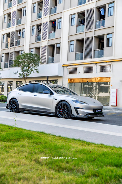 Tesla Model 3 Performance 2024-ON with Aftermarket Parts - V2 Front Lip Carbon Fiber / FRP from CMST Tuning