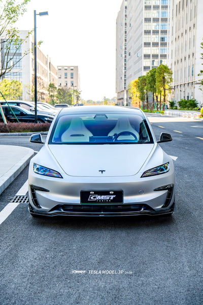 Tesla Model 3 Performance 2024-ON with Aftermarket Parts - V2 Front Lip Carbon Fiber / FRP from CMST Tuning