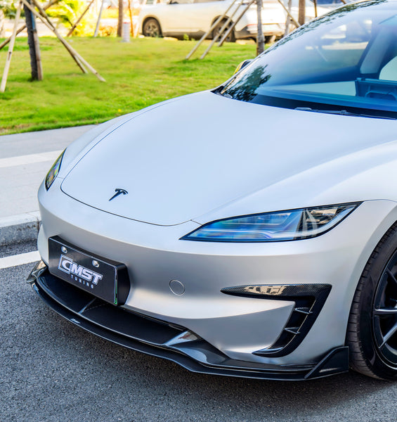 Tesla Model 3 Performance 2024-ON with Aftermarket Parts - V2 Front Lip Carbon Fiber / FRP from CMST Tuning