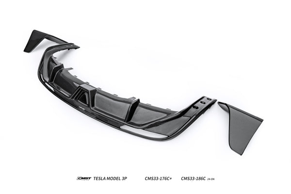 Tesla Model 3 Highland Performance 2024-ON with Aftermarket Parts - V2 Rear Diffuser &  Canards Carbon Fiber / FRP from CMST Tuning