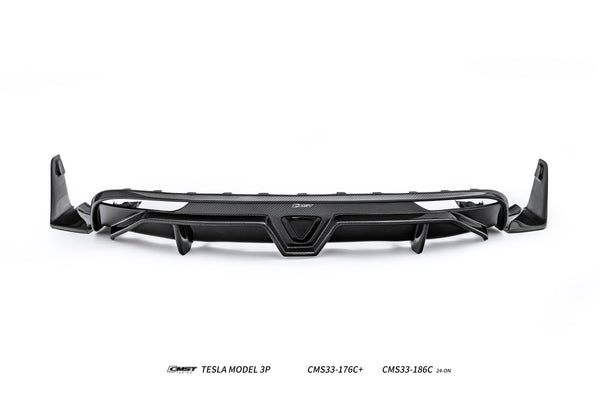 Tesla Model 3 Highland Performance 2024-ON with Aftermarket Parts - V2 Rear Diffuser &  Canards Carbon Fiber / FRP from CMST Tuning