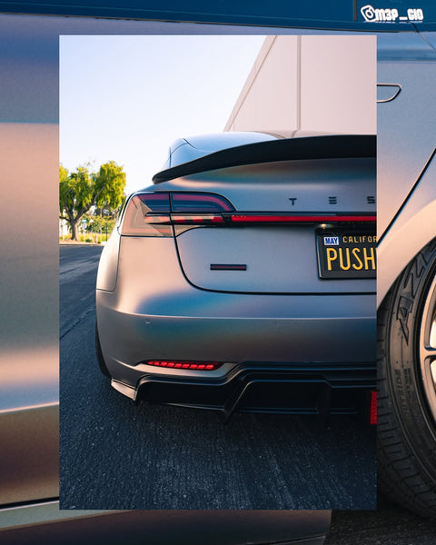 Tesla Model 3 Performance Long Range Standard Base 2017 2018 2019 2020 2021 2022 2023 with Aftermarket Parts - V1 Rear Duck Bill Tail Spoiler Carbon Fiber / FRP from CMST Tuning