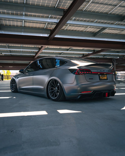 Tesla Model 3 Performance Long Range Standard Base 2017 2018 2019 2020 2021 2022 2023 with Aftermarket Parts - V1 Rear Duck Bill Tail Spoiler Carbon Fiber / FRP from CMST Tuning