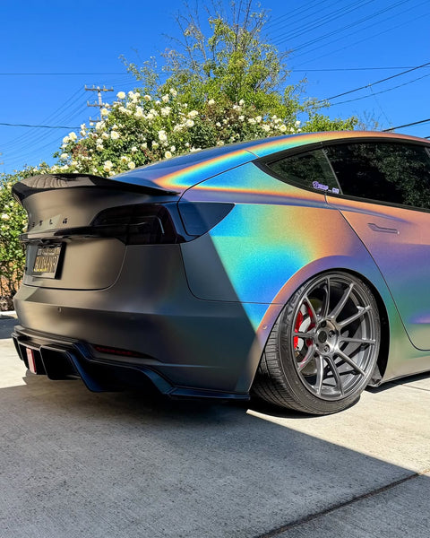 Tesla Model 3 Performance Long Range Standard Base 2017 2018 2019 2020 2021 2022 2023 with Aftermarket Parts - V1 Rear Duck Bill Tail Spoiler Carbon Fiber / FRP from CMST Tuning