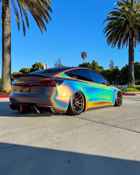 Tesla Model 3 Performance Long Range Standard Base 2017 2018 2019 2020 2021 2022 2023 with Aftermarket Parts - V1 Rear Duck Bill Tail Spoiler Carbon Fiber / FRP from CMST Tuning