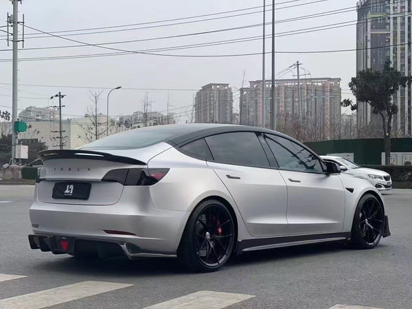 Tesla Model 3 Performance Long Range Standard Base 2017-2023 with Aftermarket Parts - V2 Style Side Skirts Carbon Fiber / FRP from CMST Tuning