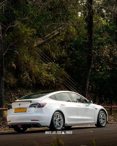 Tesla Model 3 Performance Long Range Standard Base 2017 2018 2019 2020 2021 2022 2023 with Aftermarket Parts - V3 Rear Duck Bill Tail Spoiler Carbon Fiber / FRP from CMST Tuning
