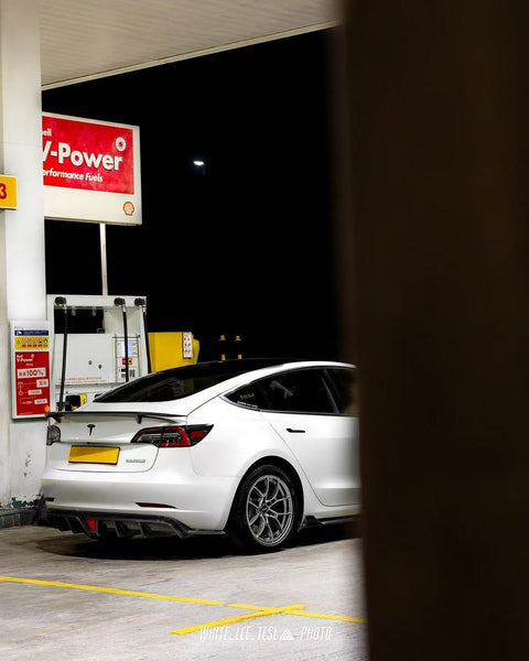 Tesla Model 3 Performance Long Range Standard Base 2017 2018 2019 2020 2021 2022 2023 with Aftermarket Parts - V3 Rear Duck Bill Tail Spoiler Carbon Fiber / FRP from CMST Tuning