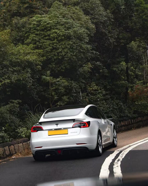 Tesla Model 3 Performance Long Range Standard Base 2017 2018 2019 2020 2021 2022 2023 with Aftermarket Parts - V3 Rear Duck Bill Tail Spoiler Carbon Fiber / FRP from CMST Tuning