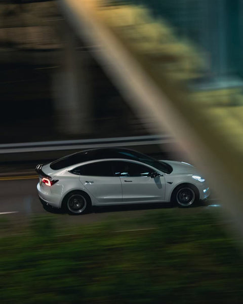 Tesla Model 3 Performance Long Range Standard Base 2017 2018 2019 2020 2021 2022 2023 with Aftermarket Parts - V3 Rear Duck Bill Tail Spoiler Carbon Fiber / FRP from CMST Tuning