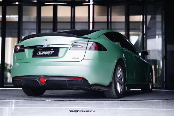 Tesla Model S 2nd Gen late 2016-early 2021 with Aftermarket Parts - Rear Diffuser & Canards Carbon Fiber / FRP from CMST Tuning