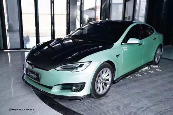 Tesla Model S 2nd Gen late 2016-early 2021 with Aftermarket Parts - V1 Style Side Skirts Carbon Fiber / FRP from CMST Tuning