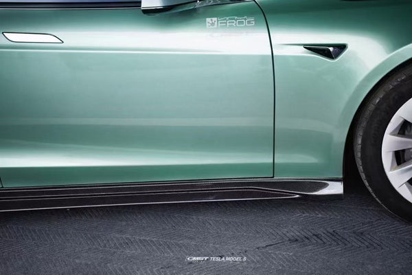 Tesla Model S 2nd Gen late 2016-early 2021 with Aftermarket Parts - V1 Style Side Skirts Carbon Fiber / FRP from CMST Tuning