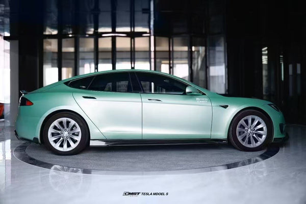 Tesla Model S 2nd Gen late 2016-early 2021 with Aftermarket Parts - V1 Style Side Skirts Carbon Fiber / FRP from CMST Tuning