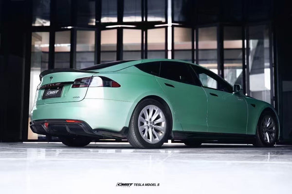Tesla Model S 2nd Gen late 2016-early 2021 with Aftermarket Parts - Rear Diffuser & Canards Carbon Fiber / FRP from CMST Tuning