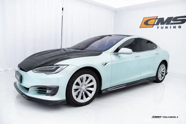 Tesla Model S 2nd Gen late 2016-early 2021 with Aftermarket Parts - Upper Valences Carbon Fiber / FRP from CMST Tuning