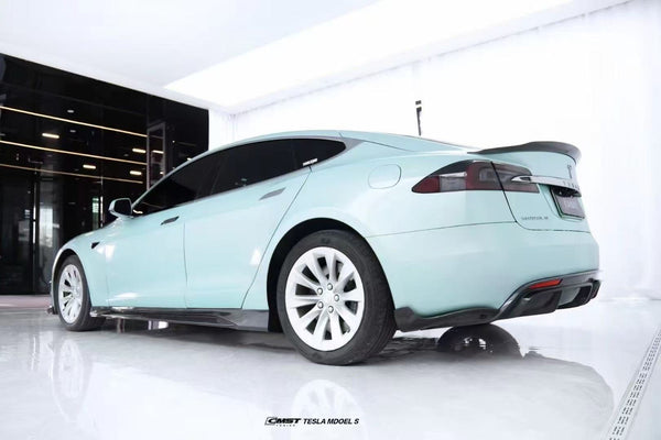 Tesla Model S 2nd Gen late 2016-early 2021 with Aftermarket Parts - V1 Style Side Skirts Carbon Fiber / FRP from CMST Tuning