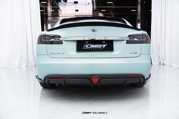 Tesla Model S 2nd Gen late 2016-early 2021 with Aftermarket Parts - Rear Diffuser & Canards Carbon Fiber / FRP from CMST Tuning