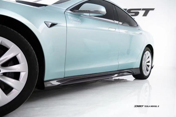 Tesla Model S 2nd Gen late 2016-early 2021 with Aftermarket Parts - V1 Style Side Skirts Carbon Fiber / FRP from CMST Tuning