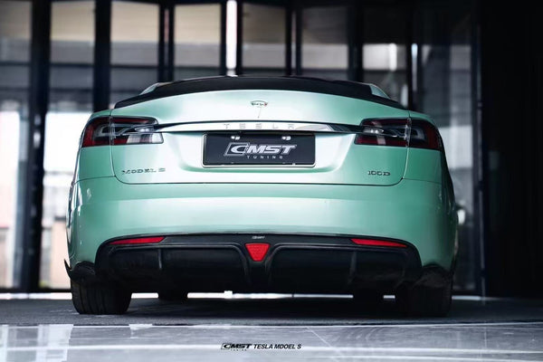 Tesla Model S 2nd Gen late 2016-early 2021 with Aftermarket Parts - Rear Diffuser & Canards Carbon Fiber / FRP from CMST Tuning