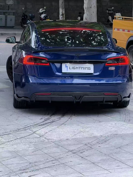 Tesla Model S 2nd Gen 2016 2017 2018 2019 2020 2021 with Aftermarket Parts - Rear Diffuser & Canards Carbon Fiber / FRP from CMST Tuning