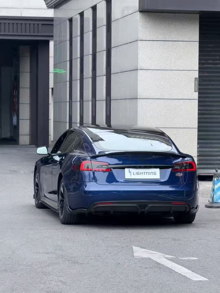 Tesla Model S 2nd Gen 2016 2017 2018 2019 2020 2021 with Aftermarket Parts - Rear Diffuser & Canards Carbon Fiber / FRP from CMST Tuning