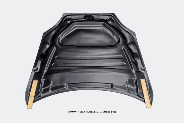 Tesla Model S 3rd Gen late 2021 2022 2023 2024 with Aftermarket Parts - V2 Carbon Hood Carbon Fiber / FRP from CMST Tuning