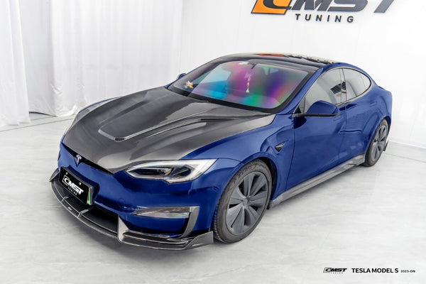 Tesla Model S 3rd Gen late 2021-ON with Aftermarket Parts - V2 Style Carbon Fiber & FRP Hood from CMST Tuning