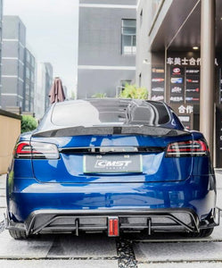 Tesla Model S 3rd Gen late 2021-ON with Aftermarket Parts - Pre-preg Carbon Fiber & FRP Rear Diffuser & Rear Canards  from  CMST Tuning