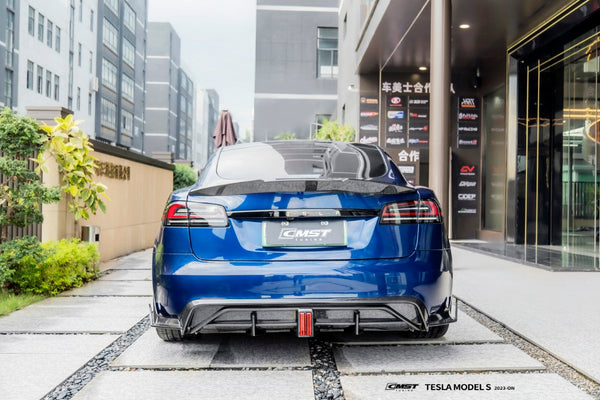 Tesla Model S 3rd Gen late 2021-ON with Aftermarket Parts - Pre-preg Carbon Fiber & FRP Rear Spoiler from CMST Tuning