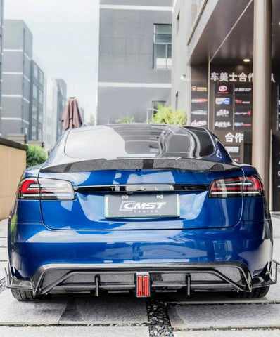 Tesla Model S 3rd Gen late 2021-ON with Aftermarket Parts - Pre-preg Carbon Fiber & FRP Rear Diffuser & Rear Canards  from  CMST Tuning