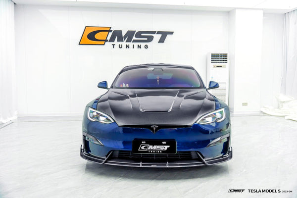 Tesla Model S 3rd Gen late 2021-ON with Aftermarket Parts - Pre-preg Carbon Fiber & FRP Front Lip from CMST Tuning