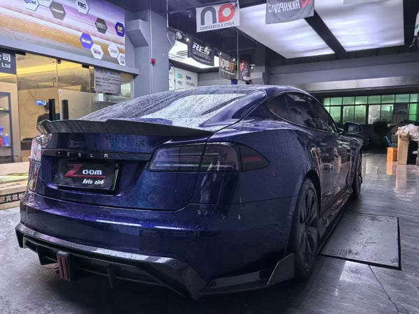 Tesla Model S 3rd Gen late 2021 2022 2023 2024 with Aftermarket Parts - Rear Spoiler Carbon Fiber / FRP from CMST Tuning