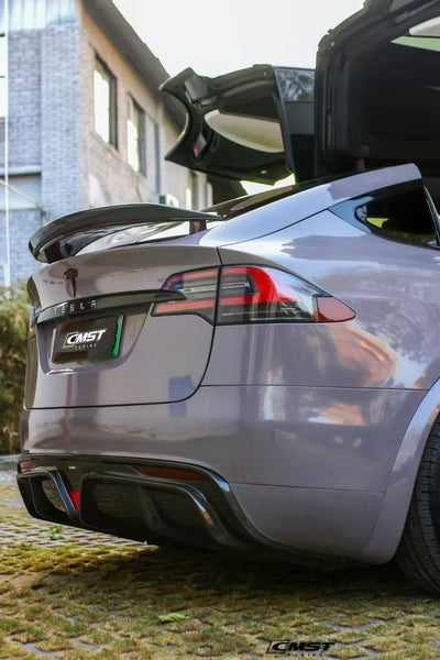 Tesla Model X P100D 100D 90D 75D 60D Performance Long Range Base 2016-2021 with Aftermarket Parts - Rear Diffuser Carbon Fiber / FRP from CMST Tuning