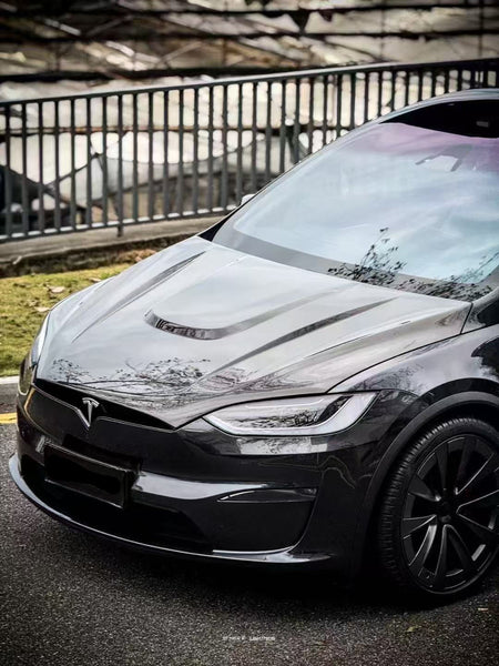 Tesla Model X Plaid Long Range Base 2022 2023 2024 with Aftermarket Parts - Hood Bonnet Carbon Fiber  FRP