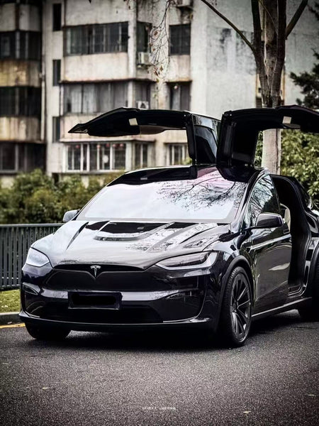 Tesla Model X Plaid Long Range Base 2022 2023 2024 with Aftermarket Parts - Hood Bonnet Carbon Fiber  FRP