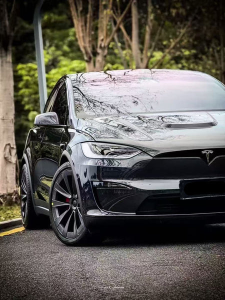 Tesla Model X Plaid Long Range Base 2022 2023 2024 with Aftermarket Parts - Hood Bonnet Carbon Fiber  FRP