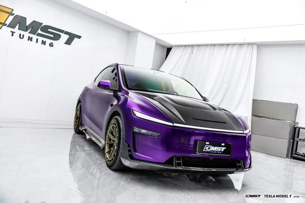 Tesla Model Y Juniper 2026-ON with Aftermarket Parts - V2 Hood Carbon Fiber / FRP from CMST Tuning