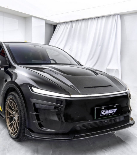 Tesla Model Y Juniper 2026-ON with Aftermarket Parts - V1 Front Lip Carbon Fiber / FRP from CMST Tuning