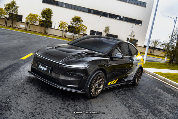 Tesla Model Y Juniper 2026-ON with Aftermarket Parts - V1 Front Lip Carbon Fiber / FRP from CMST Tuning