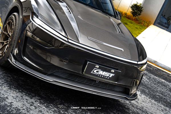 Tesla Model Y Juniper 2026-ON with Aftermarket Parts - V1 Front Lip Carbon Fiber / FRP from CMST Tuning