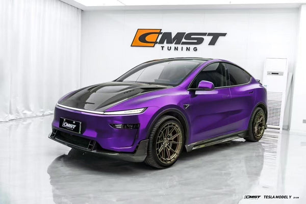 Tesla Model Y Juniper 2026-ON with Aftermarket Parts - V2 Front Lip Carbon Fiber / FRP from CMST Tuning