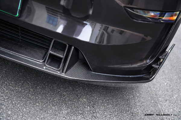 Tesla Model Y Juniper 2026-ON with Aftermarket Parts - V2 Front Lip Carbon Fiber / FRP from CMST Tuning