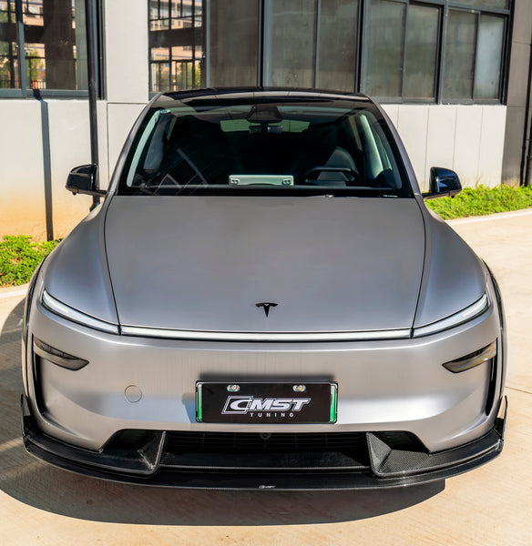 Tesla Model Y Juniper Base 2026-ON with Aftermarket Parts - Front Lip & Splitter Carbon Fiber / FRP from CMST Tuning