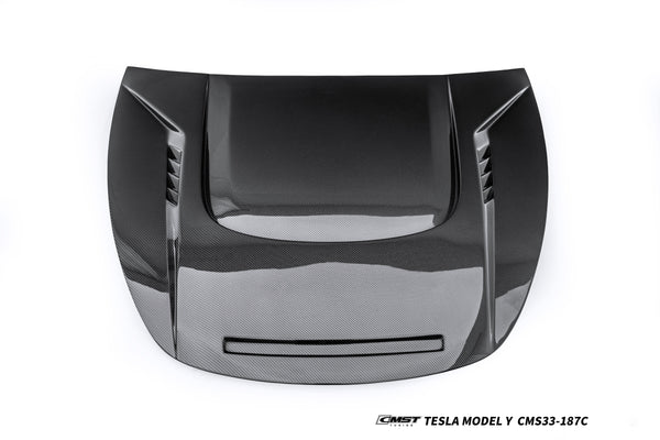 Tesla Model Y Performance AWD Long Range RWD Standard 2020 2021 2022 2023 2024 2025 with Aftermarket Parts - V6 Hood Carbon Fiber / FRP from CMST Tuning