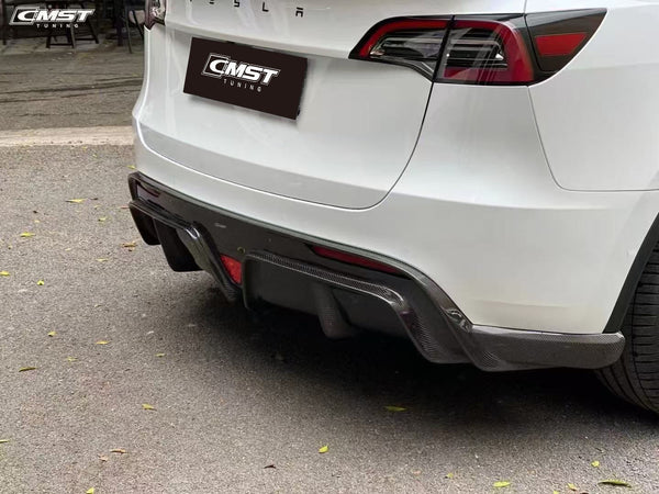 Tesla Model Y Performance AWD Long Range RWD Standard 2020 2021 2022 2023 2024 with Aftermarket Parts - V2 Rear Diffuser Carbon Fiber / FRP from CMST Tuning