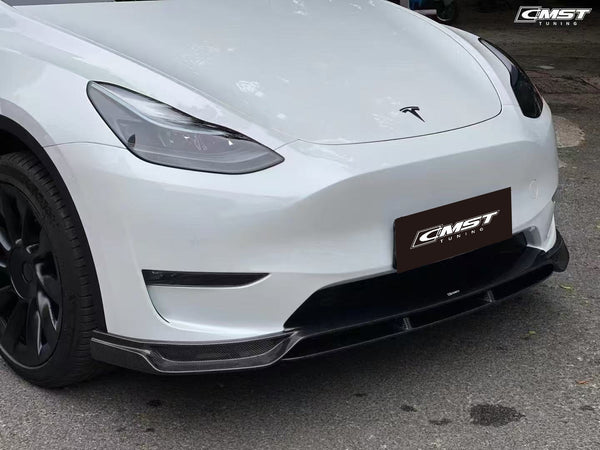 Tesla Model Y Performance AWD Long Range RWD Standard 2020-ON with Aftermarket Parts - V2 Style Front Lip Splitter Carbon Fiber / FRP from CMST Tuning