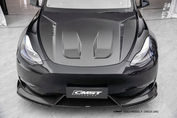 Tesla Model Y Performance AWD Long Range RWD Standard 2020 2021 2022 2023 2024 2025 with Aftermarket Parts - V7 Style Hood Carbon Fiber / FRP from CMST Tuning