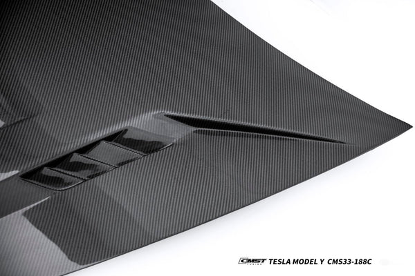 Tesla Model Y Performance AWD Long Range RWD Standard 2020 2021 2022 2023 2024 2025 with Aftermarket Parts - V7 Style Hood Carbon Fiber / FRP from CMST Tuning